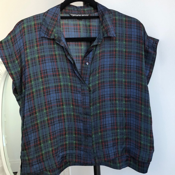 Short Sleeve Button Up with Plaid Print